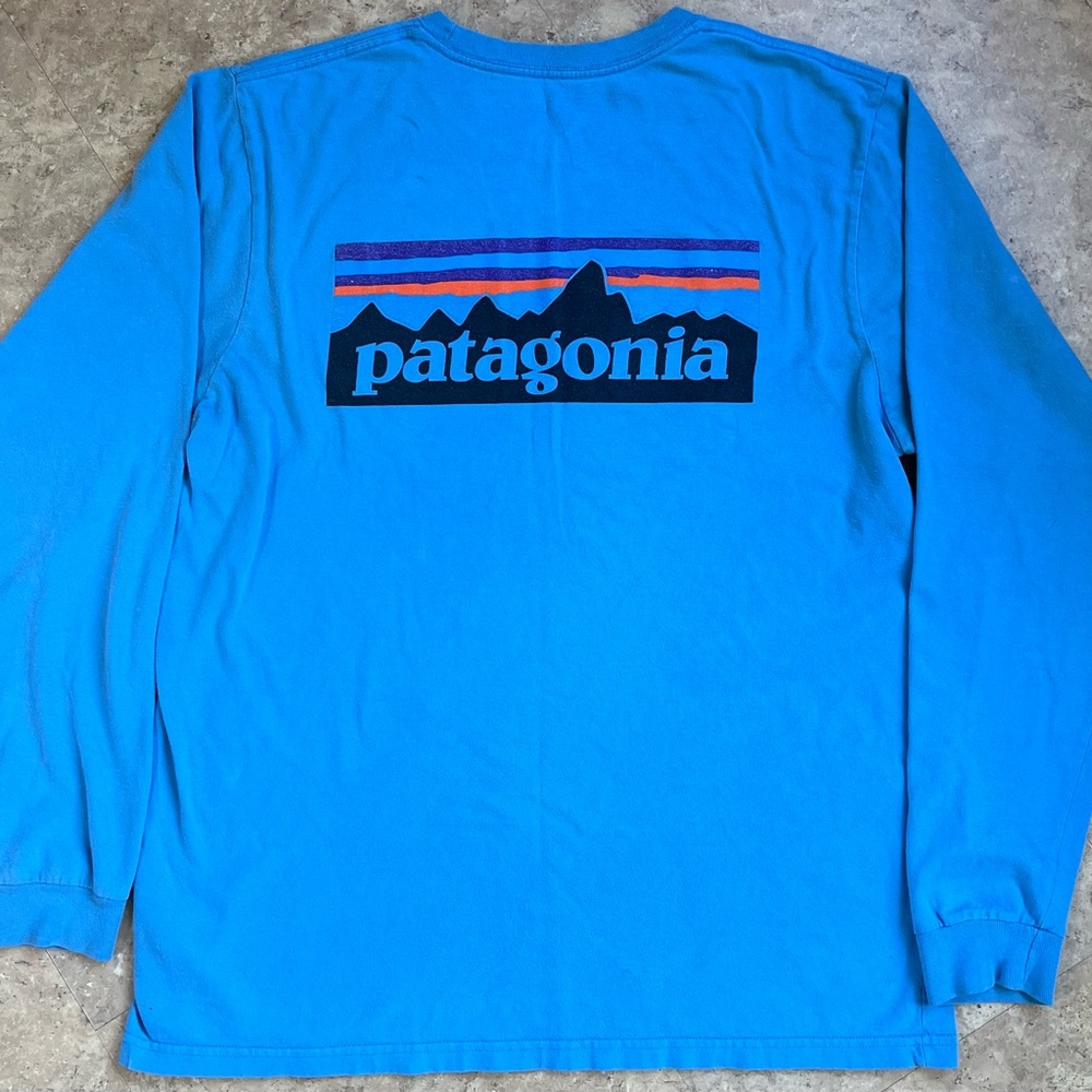 PATAGONIA Men's‎ Medium Regular Long-Sleeve Logo Shirt Blue Worn Wear #51884 - Picture 7 of 8